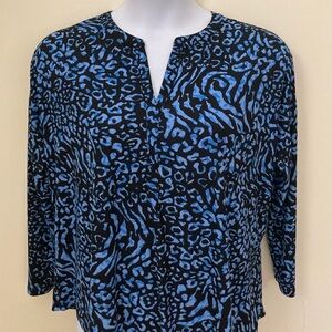 Dana Buchman | Blue and Black Mandarin Collar Blouse